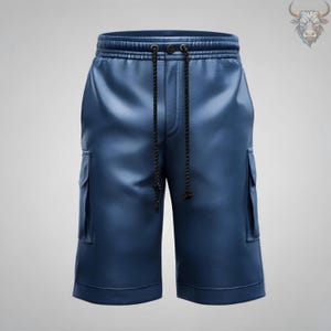 Men’s Genuine Leather Cargo Shorts | Blue Real Leather Streetwear Shorts | Baggy Fit Shorts with Pockets | Summers Shorts | Bikers Shorts