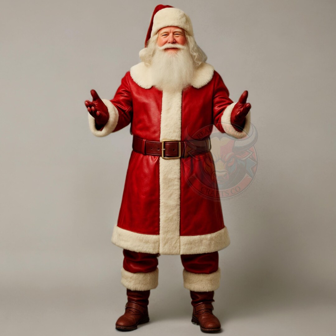 Santa Claus Red Leather Coat With Fur Trim Costume for Adults ...