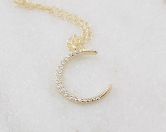 Gold or silver crescent moon necklace, delicate moon necklace, moon pendant necklace, gold moon pendant, silver moon necklace, gift for her