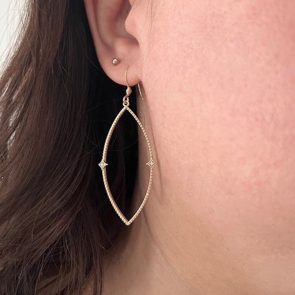Gold Marquise Earrings, elegant gold dangle earrings, gold drop earrings, diamond shape earrings, minimalist drop earrings, gift for her