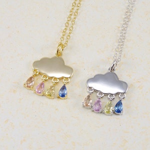 Rain Cloud Necklace, cute rain drops necklace, fun and quirky cloud necklace, unique jewelry gift for her, gold or silver cloud pendant