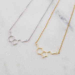 Serotonin molecule necklace, Chemical structure pendant necklace, serotonin pendant necklace, unique gift for her, chemistry buff