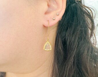 Gold and crystal threader earrings, gold threader earrings, crystal earrings, elegant everyday style, minimalist earrings, gift for her