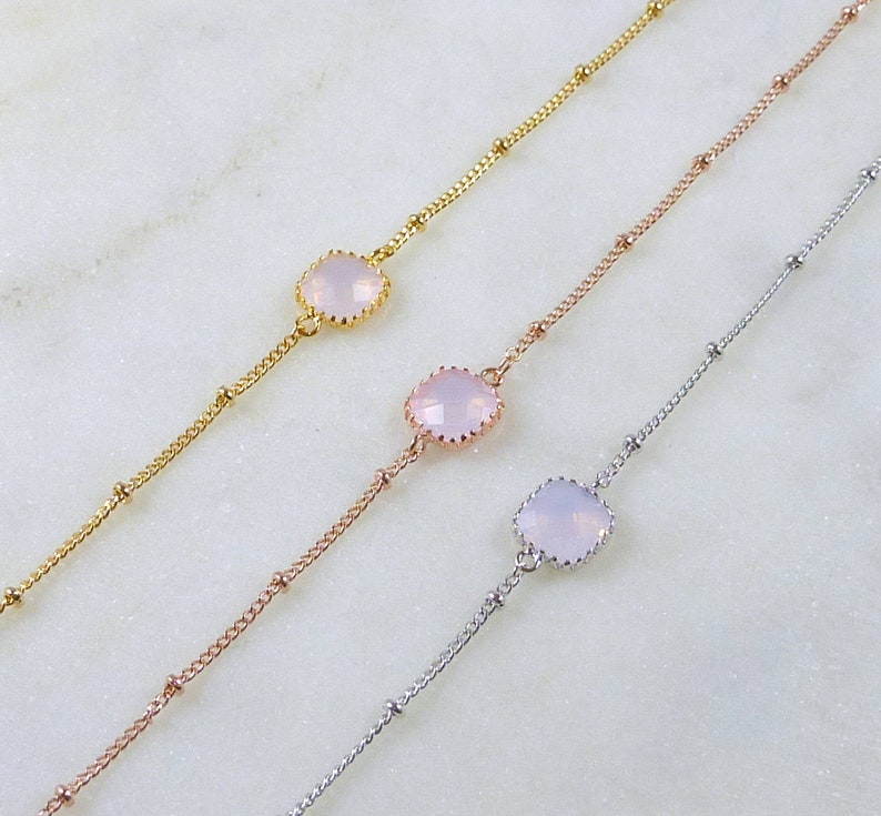 Pink Opal Bracelet, opal birthstone, october birthday gift, minimalist bracelet, gift for her, layering bracelet, delicate bracelet image 5