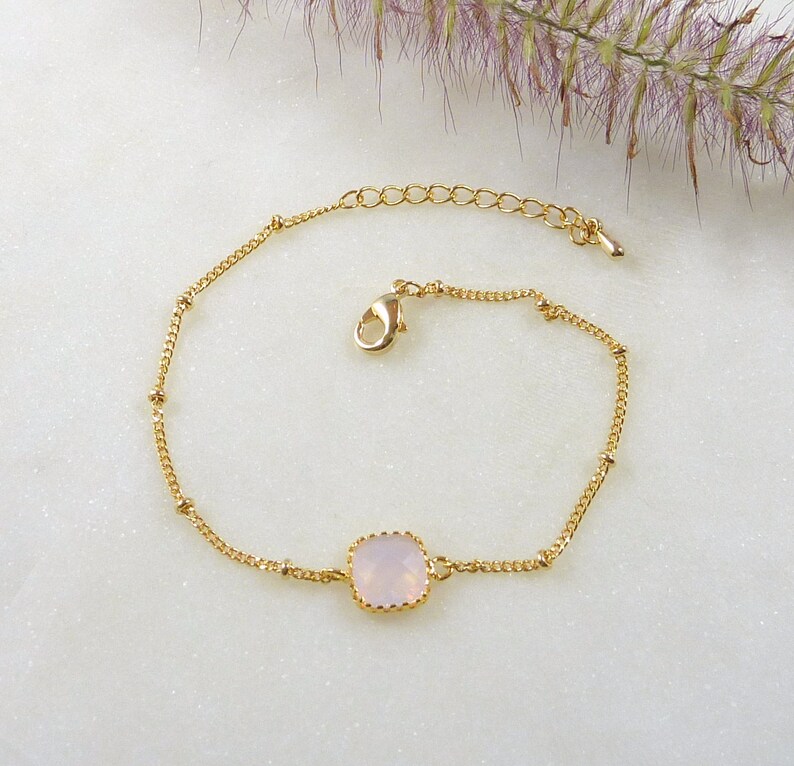 Pink Opal Bracelet, opal birthstone, october birthday gift, minimalist bracelet, gift for her, layering bracelet, delicate bracelet image 2