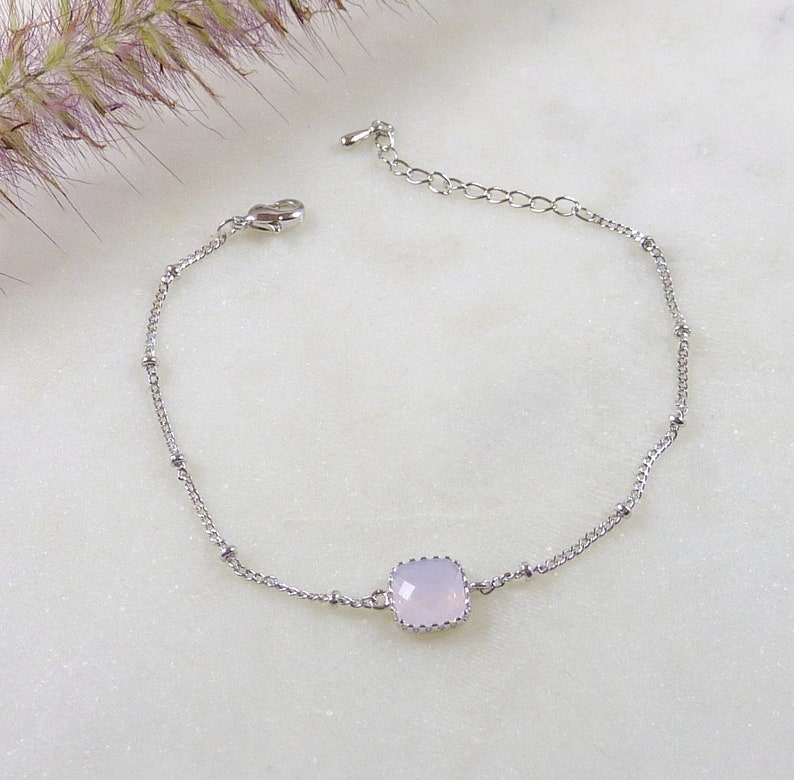 Pink Opal Bracelet, opal birthstone, october birthday gift, minimalist bracelet, gift for her, layering bracelet, delicate bracelet image 4