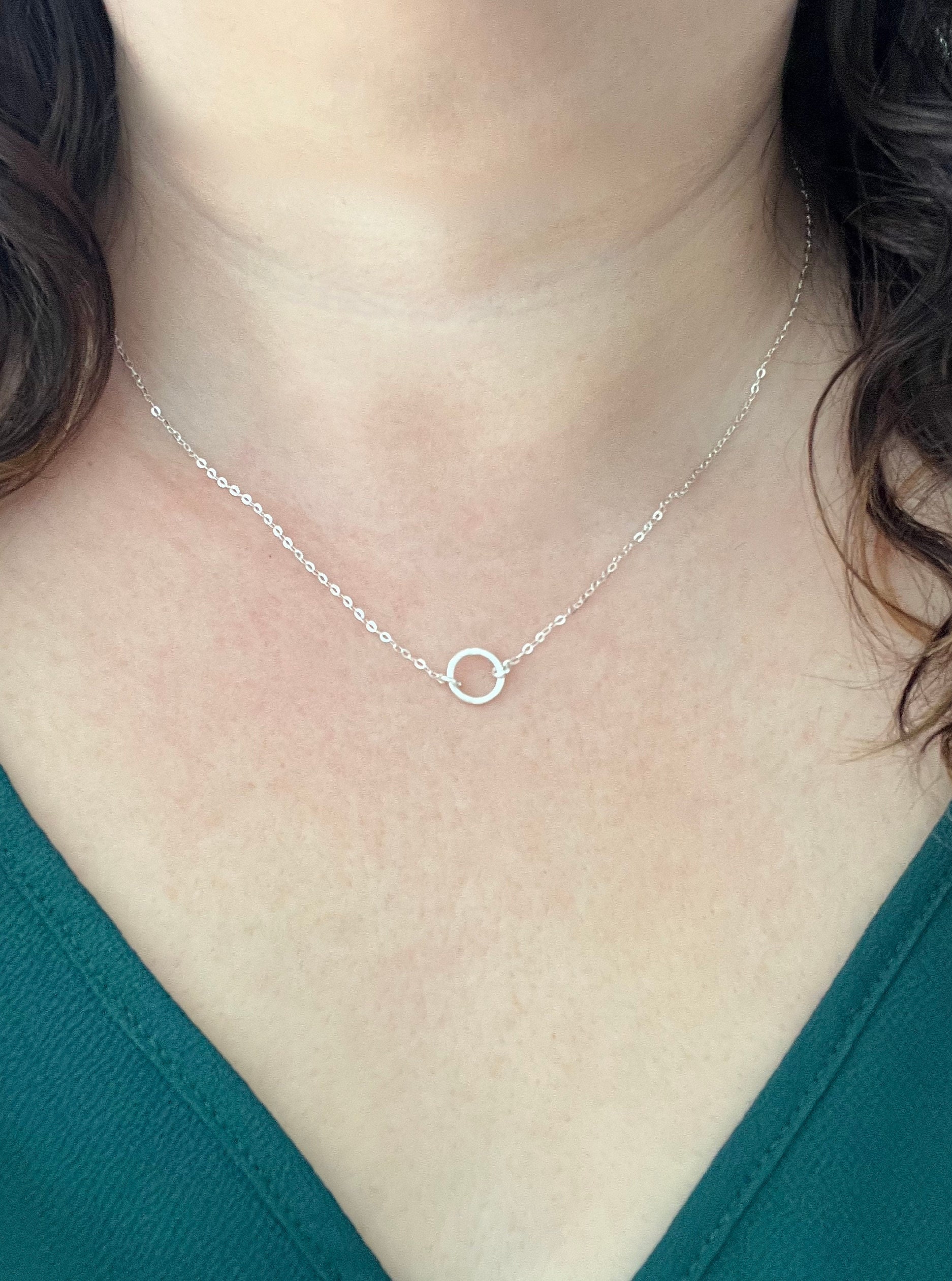 Tiny Sterling Silver Circle Necklace Open Circle Pendant Necklace