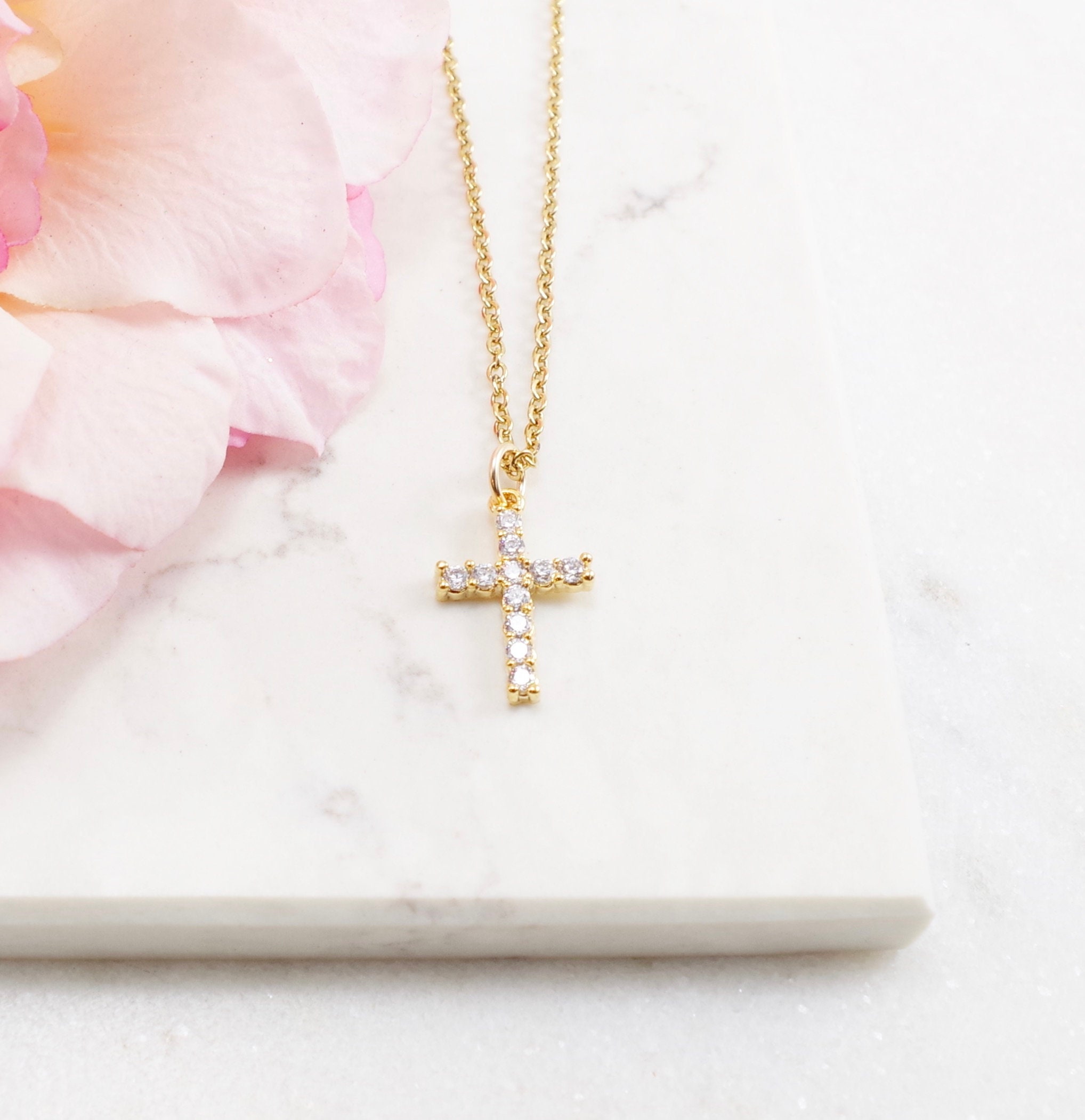 Gold Cross Necklace Cubic Zirconia Cross Necklace Cross Pendant