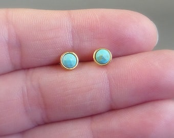 Color Collection. Tiny Turquoise Stud Earrings. modern earrings. minimal earrings. everyday earrings. genuine turquoise stone.