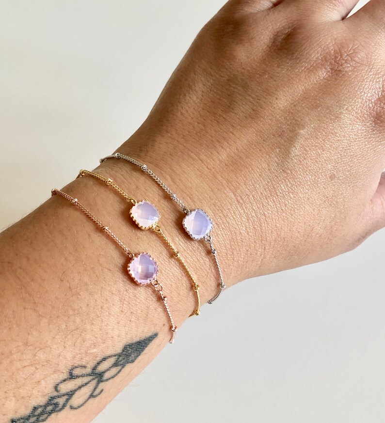 Pink Opal Bracelet, opal birthstone, october birthday gift, minimalist bracelet, gift for her, layering bracelet, delicate bracelet image 1