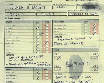 Back to the Future: DeLorean Vehicle Inspection (MOT). Digital Download