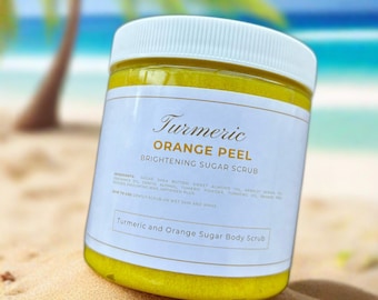 Turmeric Orange Peel Sugar Body Scrub, Exfoliating Body Scrub, Brighten Complexion, Moisturize and get beach ready with Shea Butter and Aloe