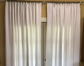 Bright White Heavy Linen Drapery Panels-Double Width Lined Curtains-One Pair Double Width Linen Drapes-Light Filtering or Blackout Lining