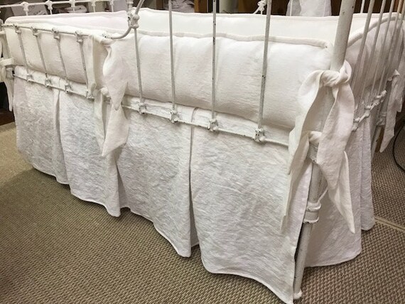 Heavey Weight Washed Bright White Linen Tailored Crib Etsy