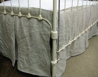 Tailored Crib Skirt in Washed Linen-Single Pleat Crib Skirt- Inverted Box Style Pleat Crib Skirt-Baby Boy Bedding-Baby Girl Tailored Bedding