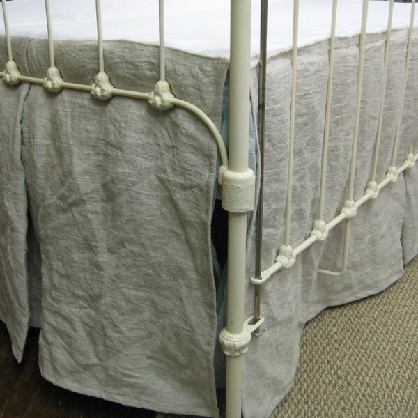 Tailored Crib Skirt in Washed Linen-Single Pleat Crib Skirt- Inverted Box Style Pleat Crib Skirt-Baby Boy Bedding-Baby Girl Tailored Bedding
