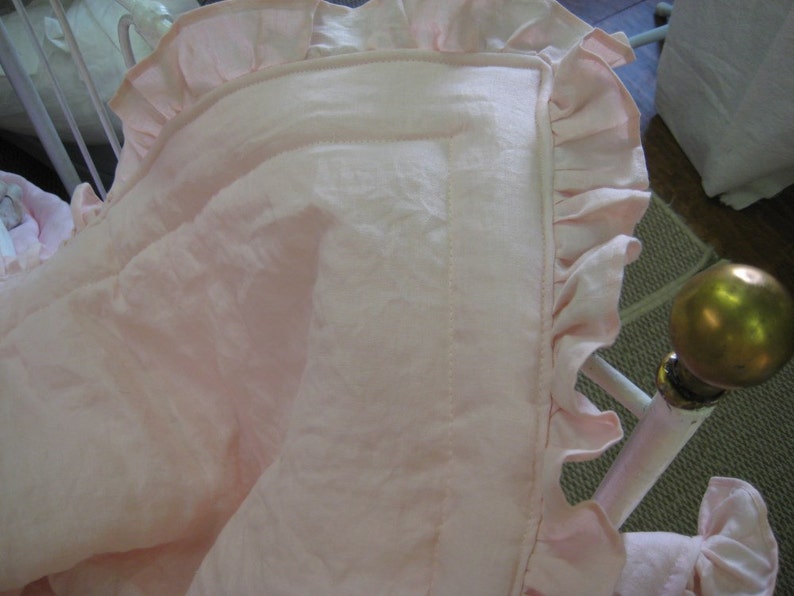 Ruffled Crib Blanket and Washed Linen Crib Sheet