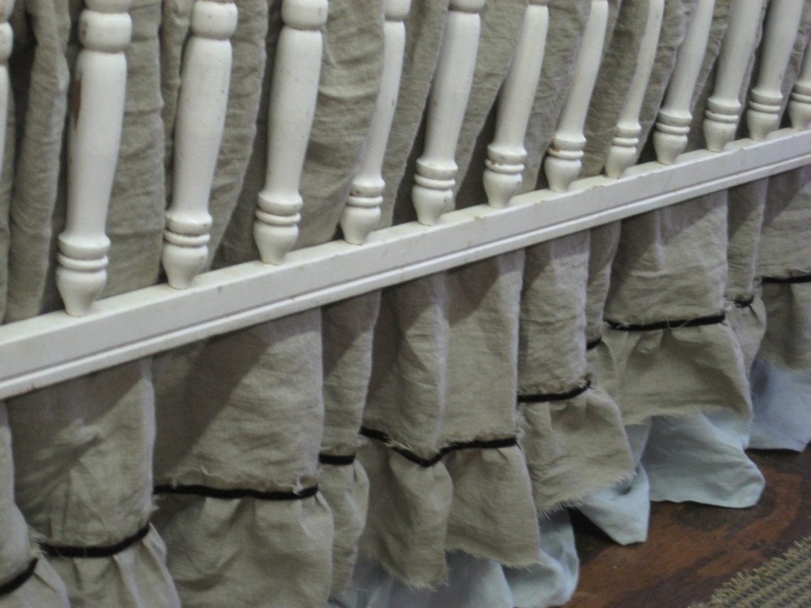 Torn Ruffle Linen Nursery Bedding with Velvet TrimColor Etsy