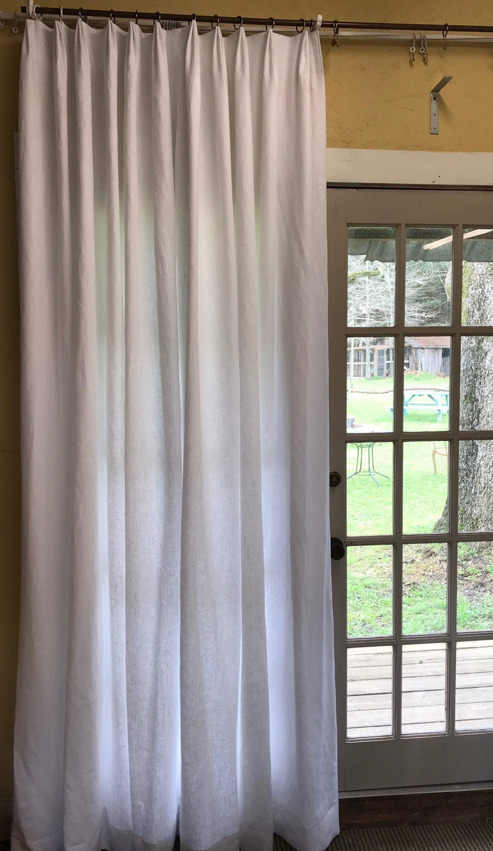 Bright White Heavy Linen Drapery Panels-double Width Lined Curtains-one ...