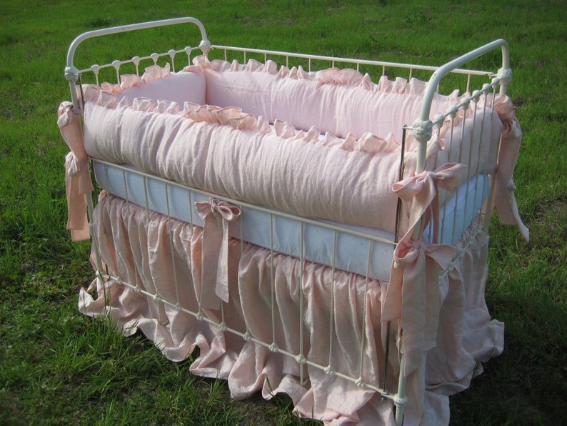 Ballet Pink Washed Linen Crib Bedding 2 Ruffled Etsy