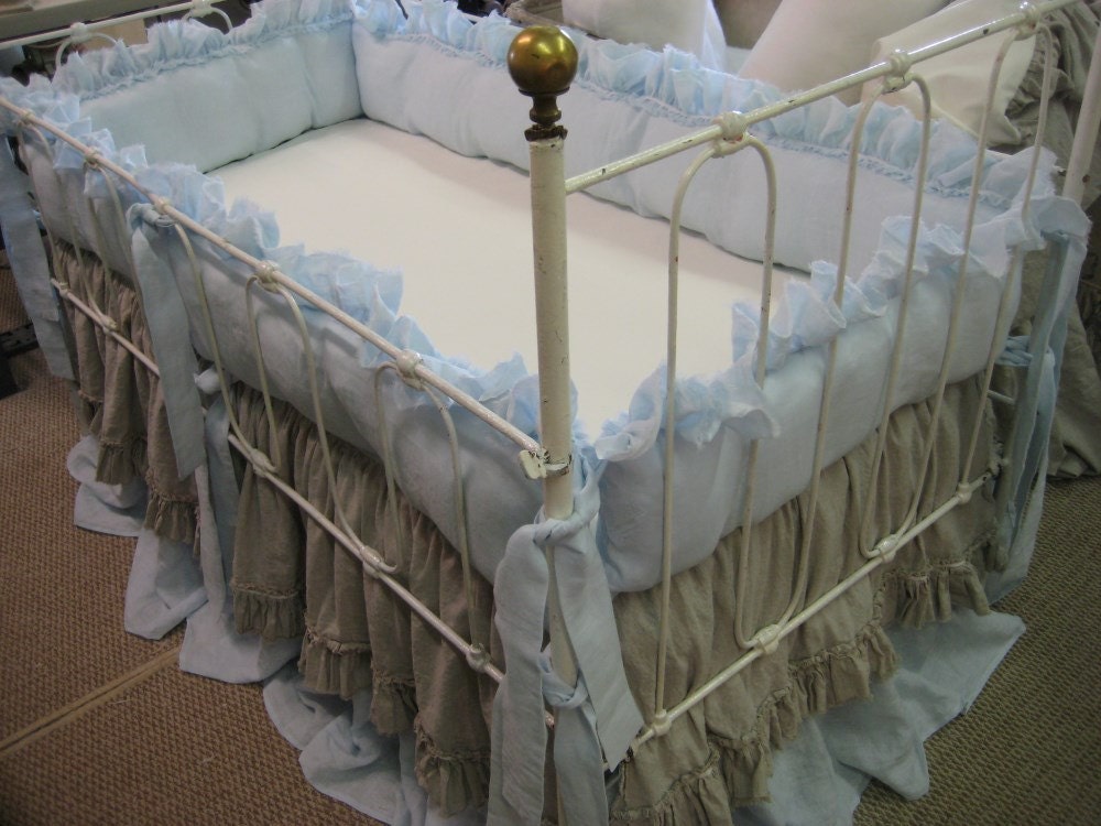 Washed Linen Crib BeddingBumpers and Layered Crib Skirts with Etsy