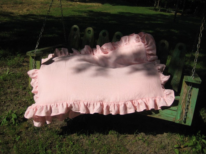 Ruffled Washed Linen Doggie Bed Sham-Puppy Bed Slipcover in Washed Linen-Double Ruffled Edge with Zip Closure-Boxed Style Pet Bed Slip
