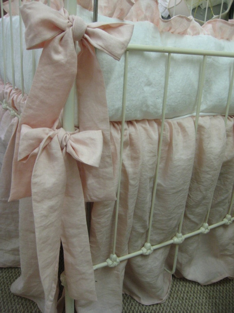 Washed Linen Nursery BeddingSoft Pink and Vintage WhiteBaby Etsy