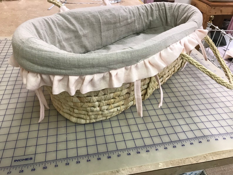 Moses Basket Liner in Oatmeal Washed Linen with Soft Pink Etsy