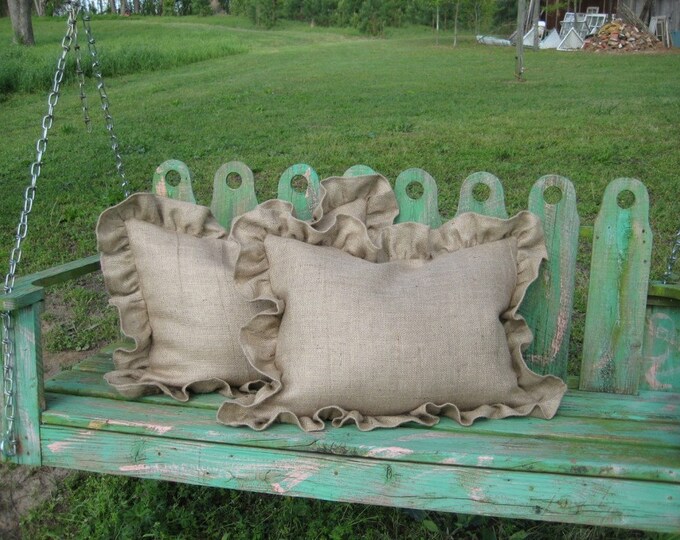 Pair of Ruffled Standard Pillow Shams in Natural Burlap Etsy