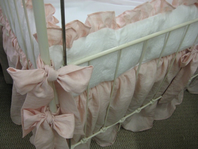 Washed Linen Nursery BeddingSoft Pink and Vintage WhiteBaby Etsy