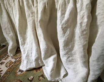 Gathered Linen Bed Skirt-Casual Washed Linen Bedding-King Bed Skirt in Washed Antique White Linen-18" Drop Length-Other Sizes Available