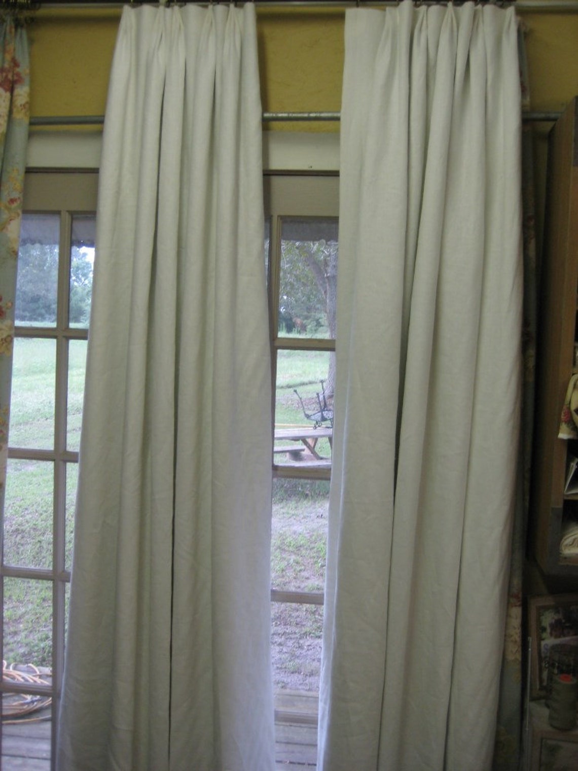 Vintage White Linen Drapery Panelsone Pair of Single Width Etsy