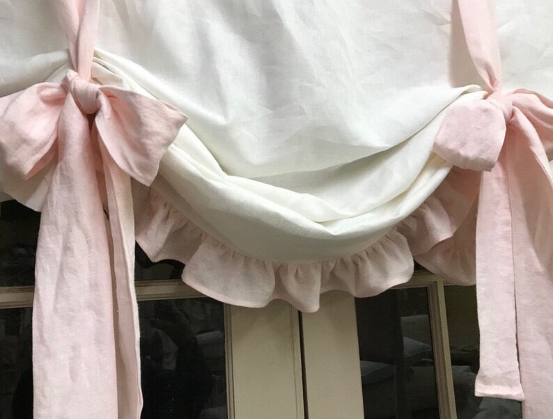 Custom Linen Tie up Functional Window Shade With Ruffled Etsy