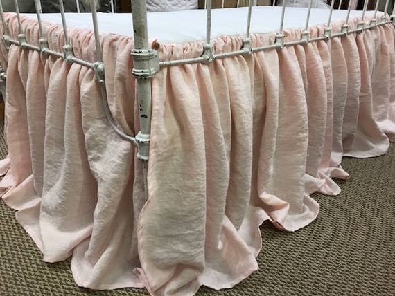 Washed Linen Crib Skirt In Your Requested Color Nursery Linens Etsy