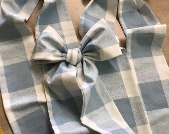 Blue Buffalo Check Cotton Fabric Nursery Linens-Set of 3 Crib Bows-Optional Crib Skirt