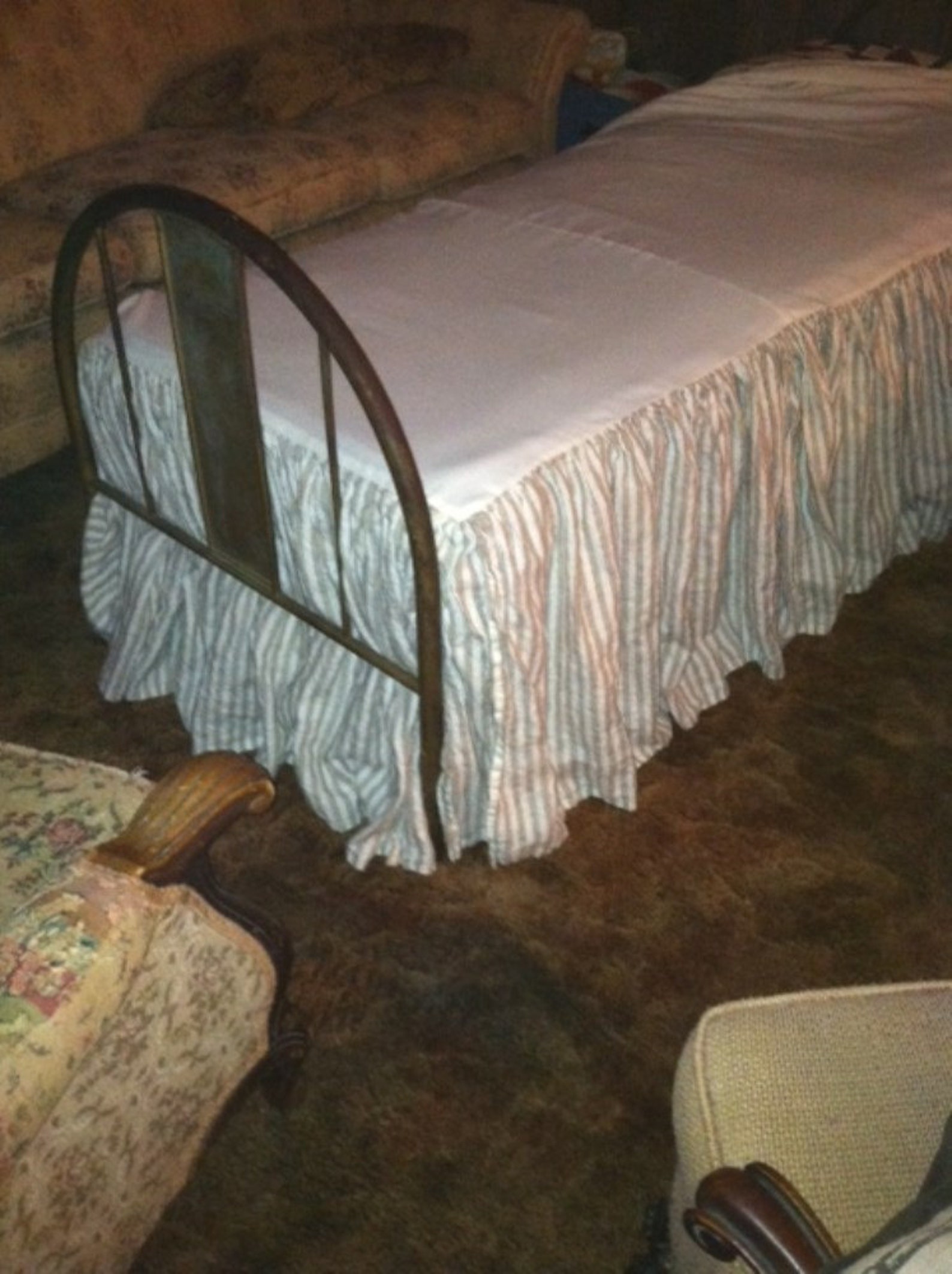 Washed Linen Gathered Bed Skirt Natural Flax and White Stripe Etsy