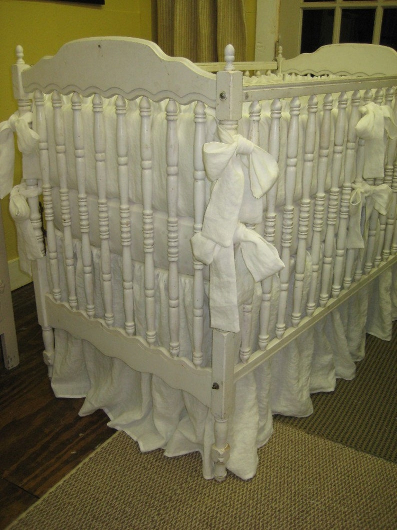 Vintage White Crib Bedding White Medium Weight Washed Linen Etsy