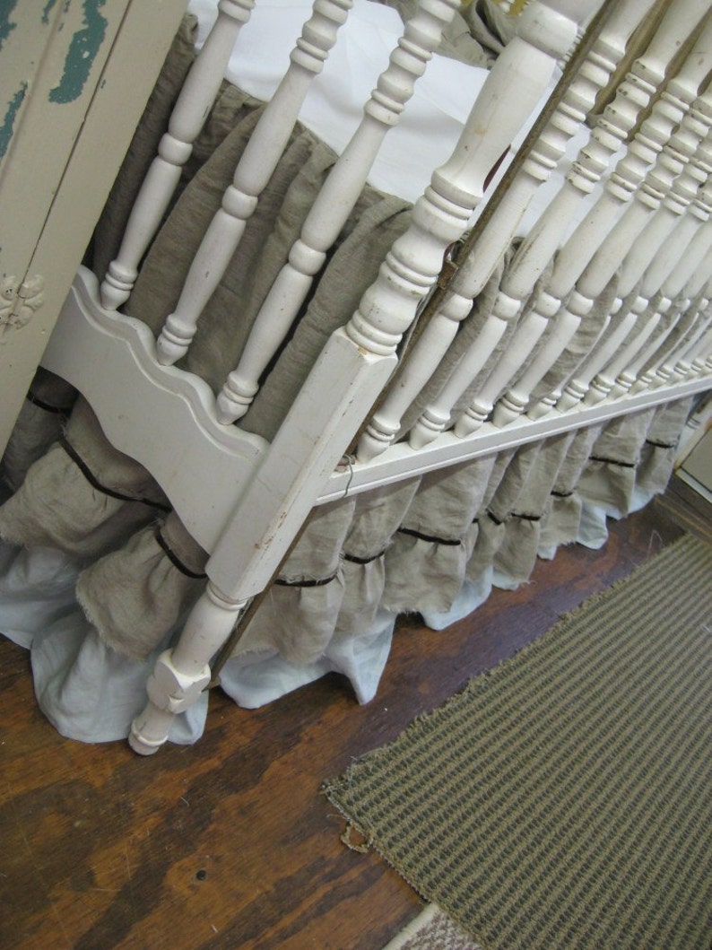 Torn Ruffle Linen Nursery Bedding with Velvet TrimColor Etsy