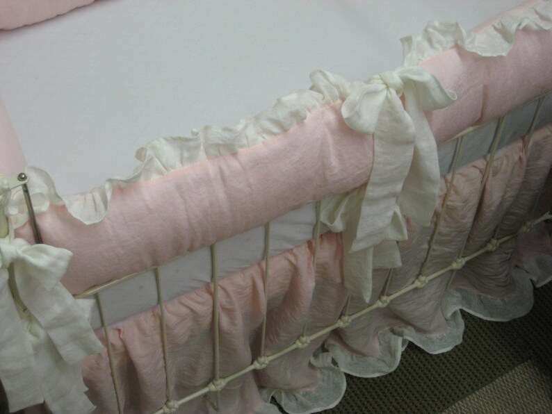 Heirloom Style Linen Nursery Bedding2 Ruffled Crib Etsy
