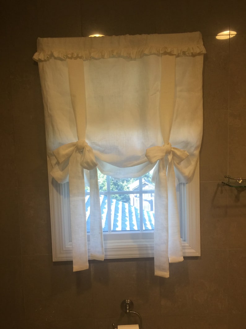 Custom Linen Tie up Functional Window Shade With Ruffled Etsy