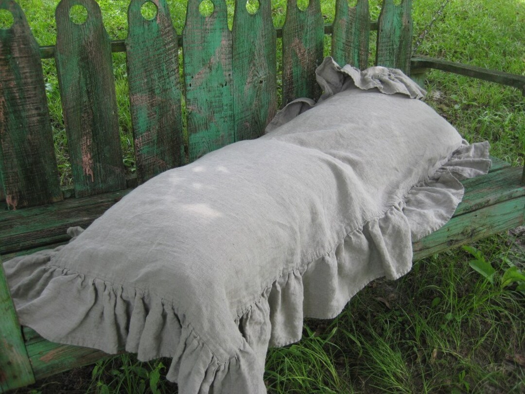 Ruffled Body Pillow Sham in Washed Linenpillow Sham With Long Ruffle