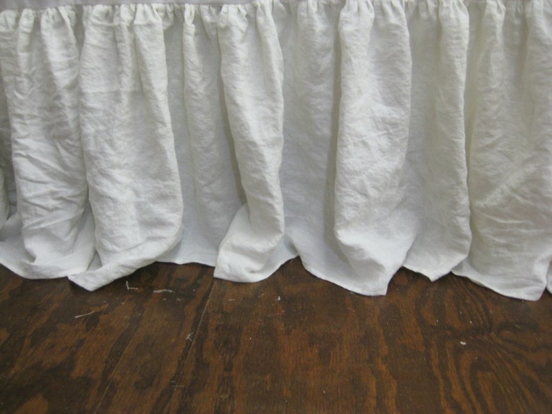 King Bed Skirt in Washed Vintage White Linen18 Drop Etsy