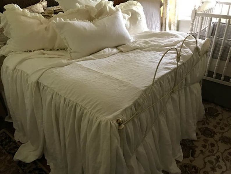 Romantic King Linen Beddinggathered Washed Linen Bedspread Etsy