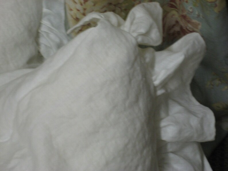 Pair of Side Ruffle Pillow Shams Washed Vintage White Linen 2 Shams-One Pair of Washed Linen Side Ruffle Shams in Your Size Choice image 3