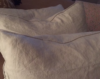 Pair of Tailored Casual Body Pillow Shams with Tiny Flange Detail-Zip Closure-Washed Linen Bedding-Bed Pillow Shams