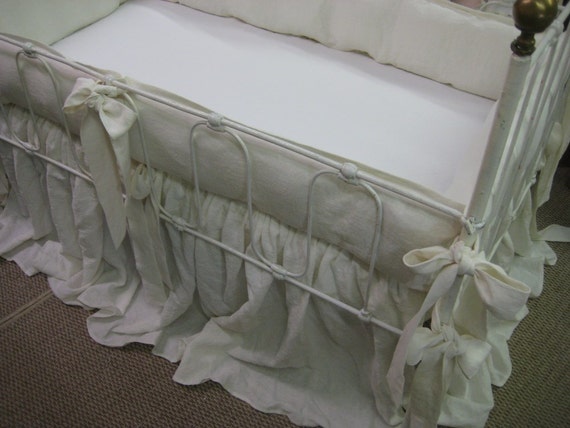 Washed Linen Crib Bedding In Cream Tailored Bumpers With Etsy