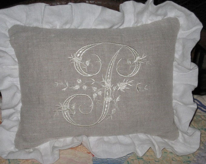 Monogrammed Linen Pillow Etsy