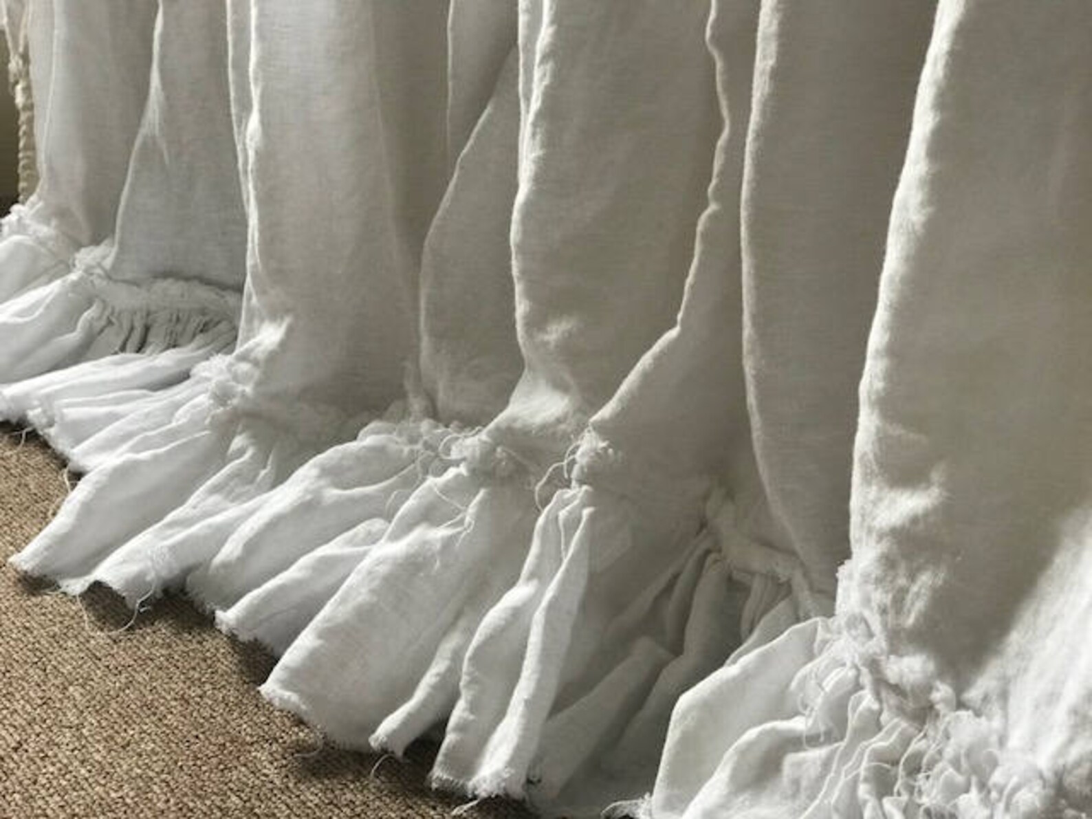 Washed Linen Gathered Bed Skirt with Torn Ruffle and Velvet Etsy