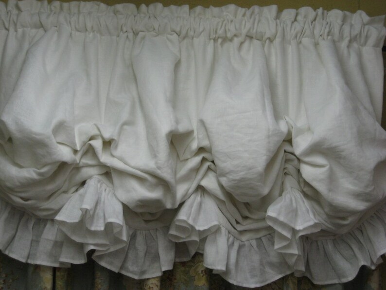 White Linen Ruffled Balloon Shadefixed Balloon Shade Window Etsy