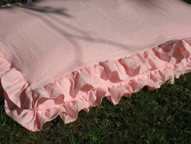 Ruffled Washed Linen Doggie Bed Sham-Puppy Bed Slipcover in Washed Linen-Double Ruffled Edge with Zip Closure-Boxed Style Pet Bed Slip